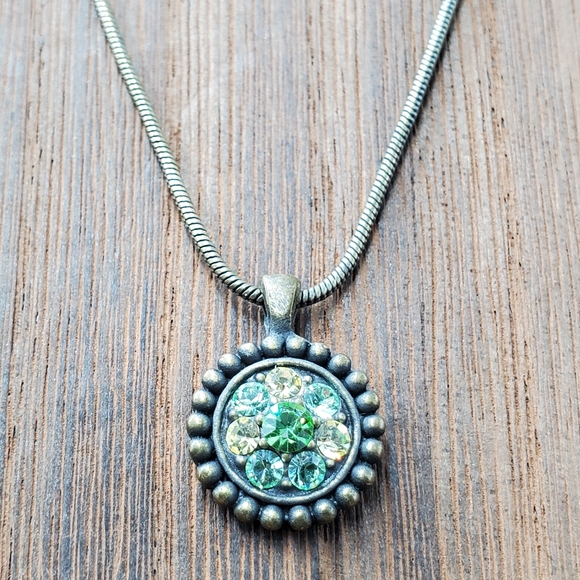 Lia Sophia Dainty Necklace Crystal Circle Brass 16 - Picture 1 of 7